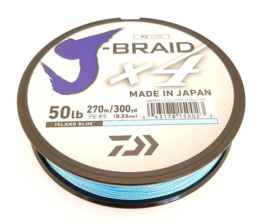 Daiwa J-Braid X4 Braided Line 300 Yards Island Blue