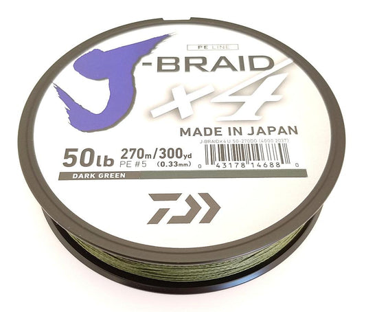 Daiwa J-Braid X4 Braided Line 300 Yards Dark Green