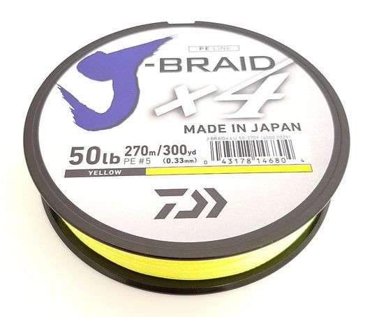 Daiwa J-Braid X4 Braided Line 300 Yards Fluorescent Yellow